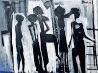 a painting of a group of people standing next to each other